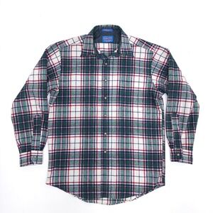 Vintage Pendleton Mens M Wool Plaid Button Down Shirt USA Green Red Pocket‎